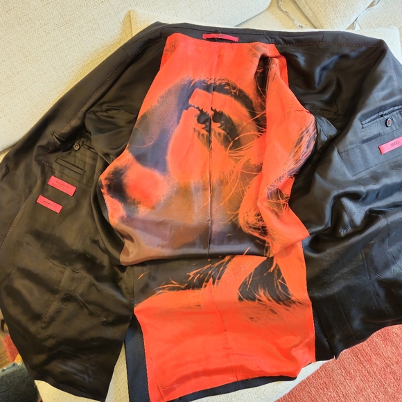 HUGO Boss Marzotto 100% Wool Blazer Suit Jacket Size 46R Black Red Lined - Picture 5 of 13